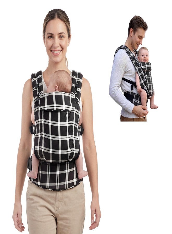 FRUITEAM Baby Carrier, Toddler Carrier with Adjustable Seat Size & Lumbar Support, Ergonomic Baby Carrier Newborn (7-25 Lbs), Easy to Wear, Travel and Hiking Friendly (Black White Check) - Image 1